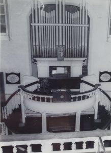 Interior of Jubilee Chapel showing the organ and pulpit